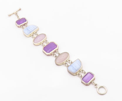 925 Sterling Silver Vintage Bracelet WHITNEY KELLY Multi Gemstone Link  BT12115