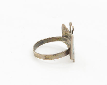 MEXICO 925 Silver Vintage Antique Turquoise Butterfly Band Ring Sz 7  RG17506