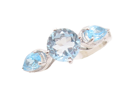 925 Sterling Silver Vintage Ring Round & Drop Cut Blue Topaz  Sz 7  RG29459