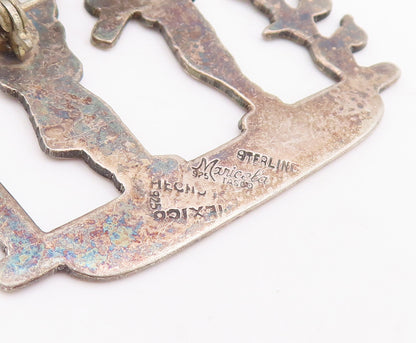 925 Sterling Silver Vintage Brooch Pin MARICELA Cutout 2 Man In Desert  BP11136