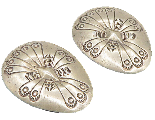NAVAJO 925 Sterling Silver  Vintage Etched Design Non Pierce Earrings  EG11622