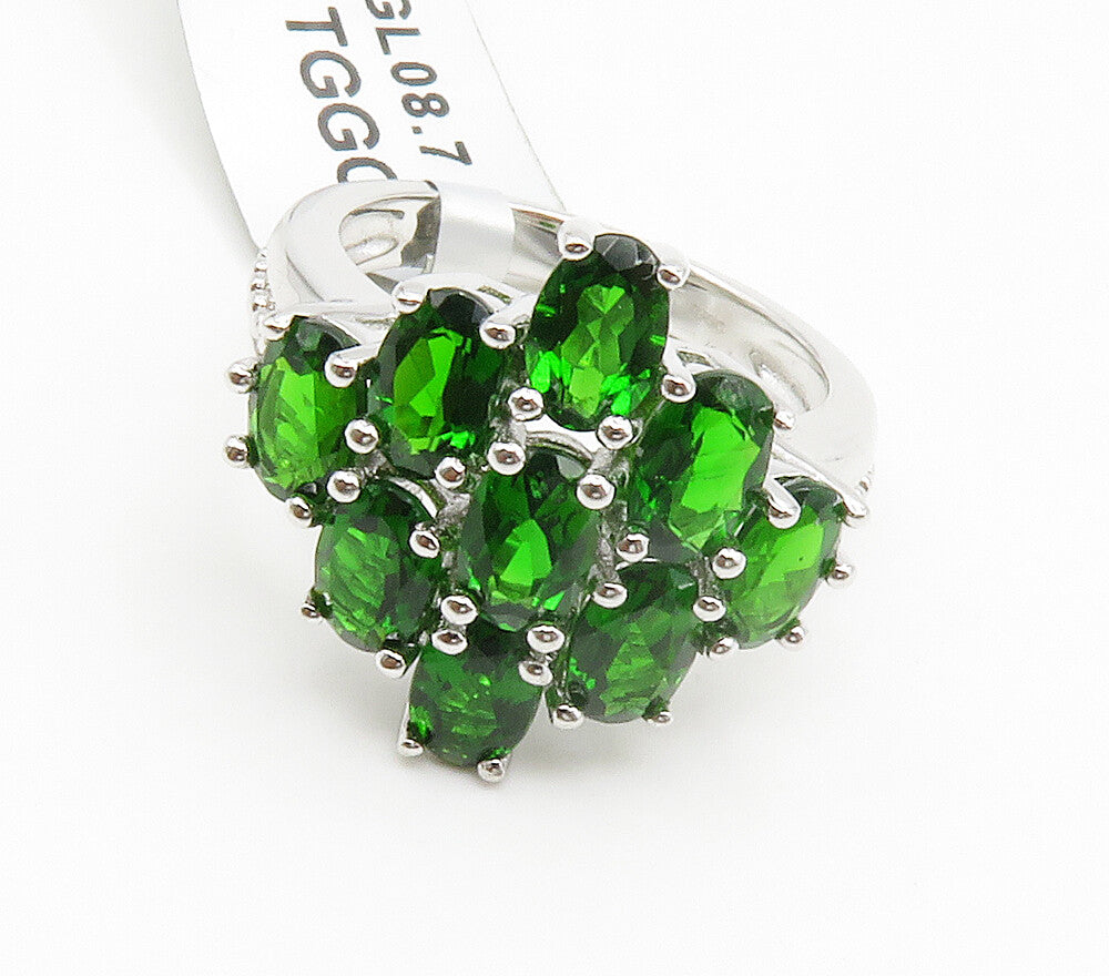 925 Sterling Silver  Green Topaz Cluster Shiny Cocktail Ring Sz 7  RG14904