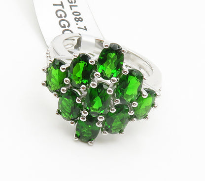 925 Sterling Silver  Green Topaz Cluster Shiny Cocktail Ring Sz 7  RG14904