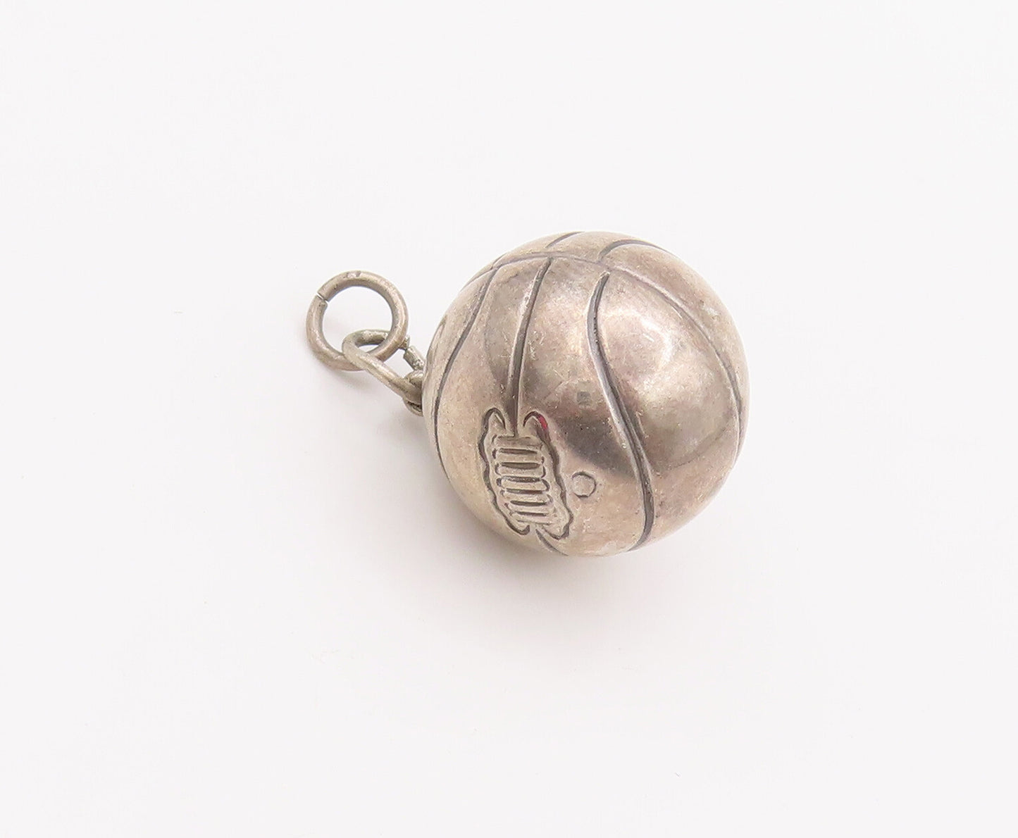 925 Sterling Silver Vintage Pendant Minimalist Puffed Etched Volley Ball PT22762