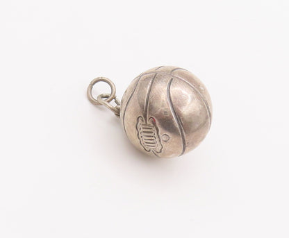 925 Sterling Silver Vintage Pendant Minimalist Puffed Etched Volley Ball PT22762