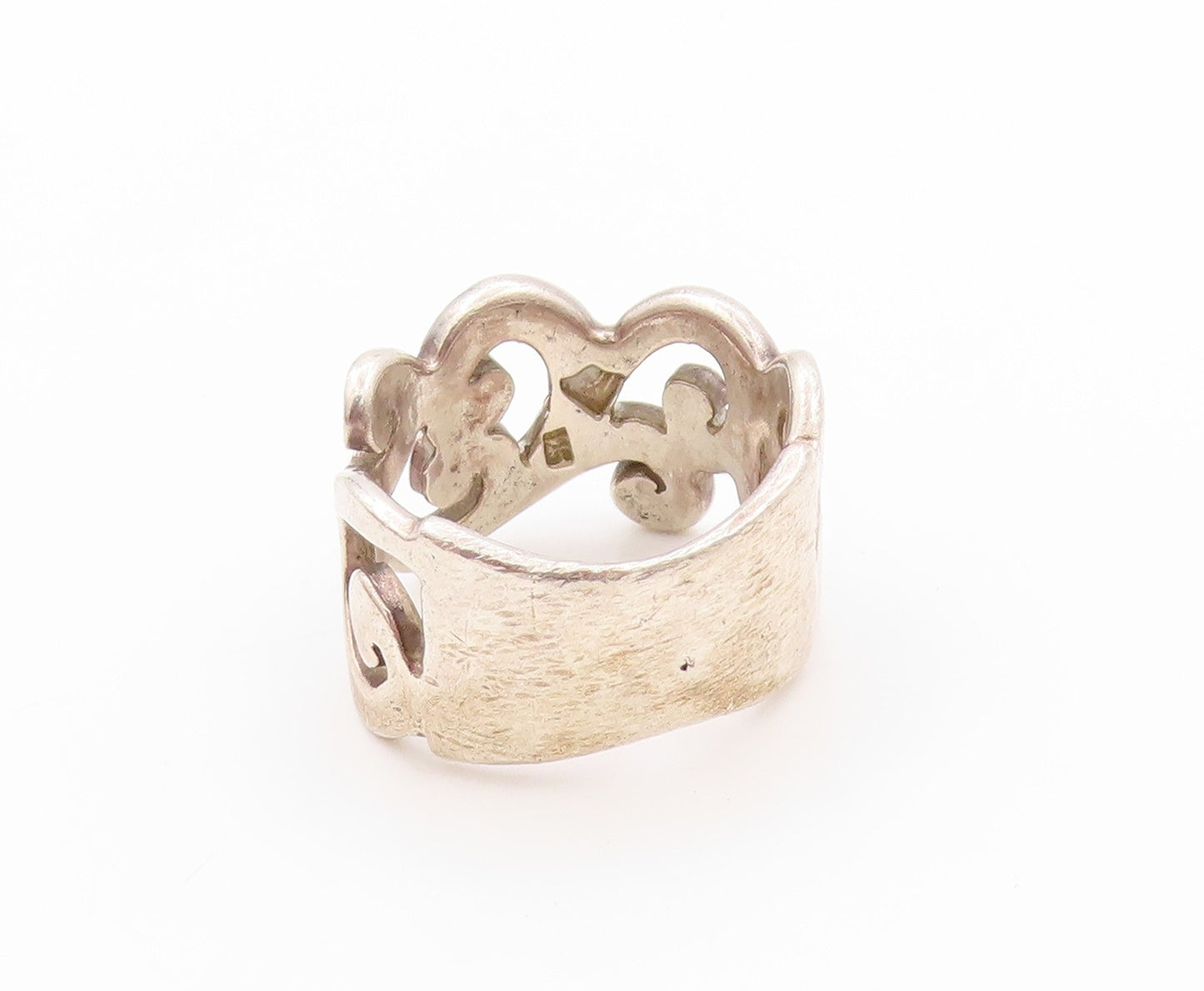 925 Sterling Silver Vintage Ring Broad Swirly Design Cutout Band Sz 8  RG32602