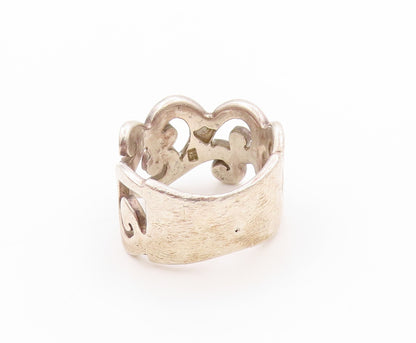925 Sterling Silver Vintage Ring Broad Swirly Design Cutout Band Sz 8  RG32602