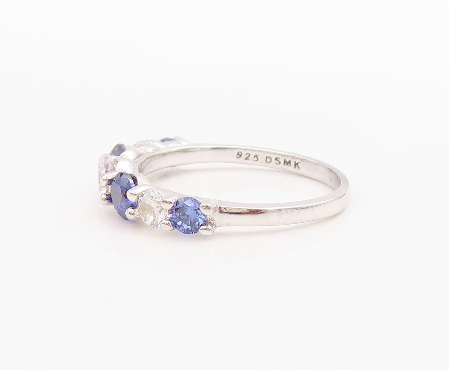 925 Sterling Silver Vintage Ring Round Cut Blue & White CZ Band  Sz 7.5  RG30523