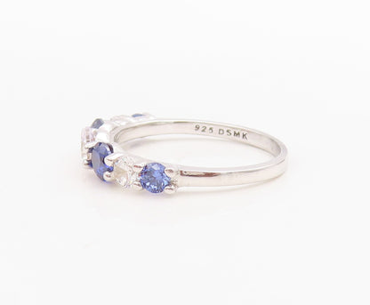 925 Sterling Silver Vintage Ring Round Cut Blue & White CZ Band  Sz 7.5  RG30523