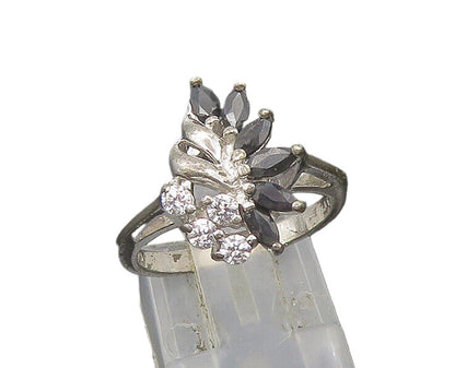 925 Sterling Silver  Vintage Shiny Topaz & Hematite Band Ring Sz 6  RG22271