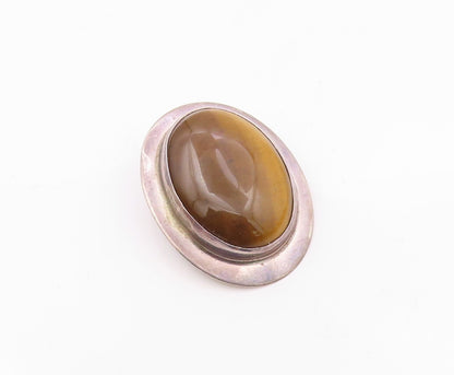 MATHEWS 925 Silver  Vintage Cabochon Cut Tiger's Eye Oval Pendant  PT16777
