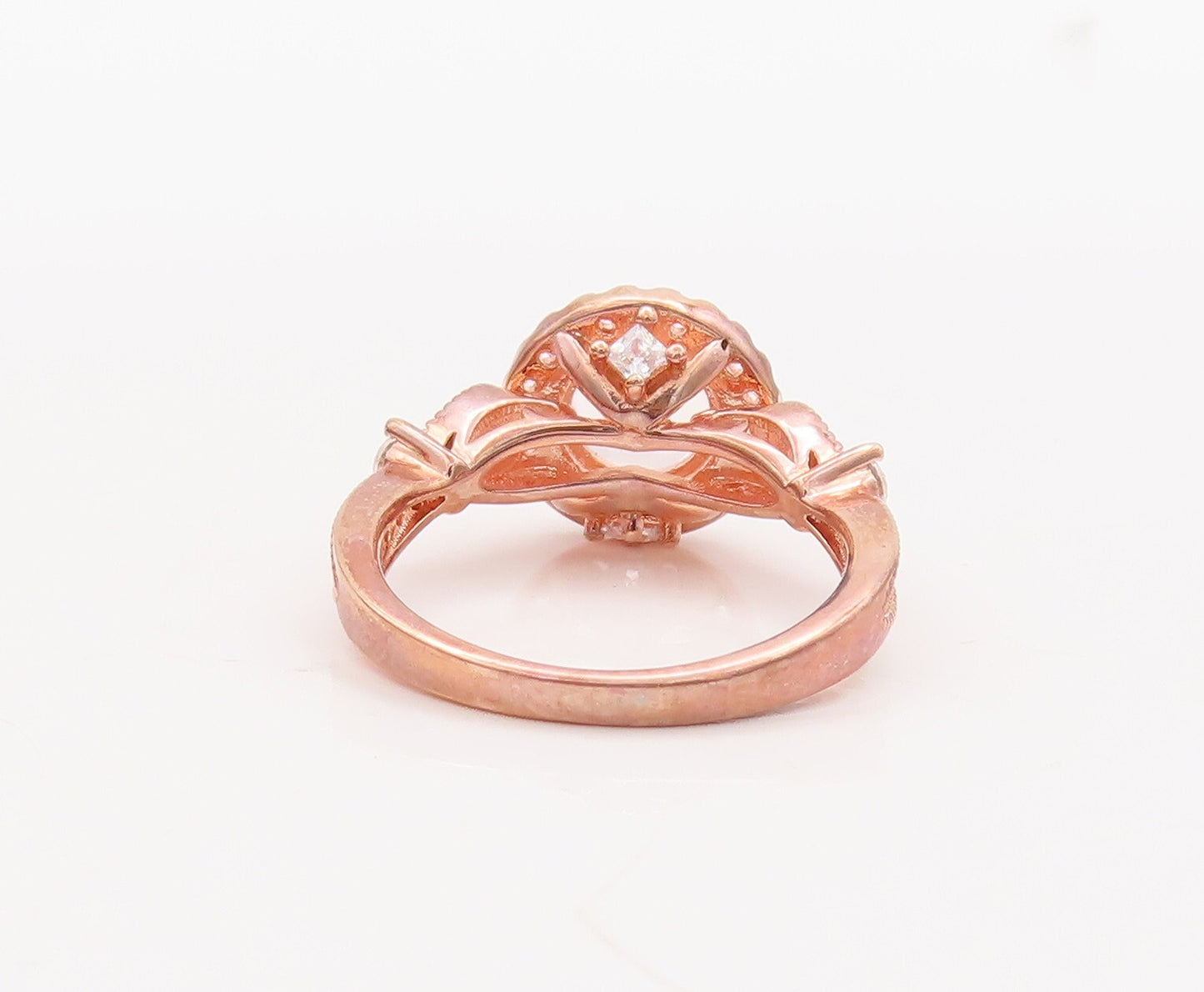 925 Sterling Silver Vintage Ring Rose Gold Plated Morganite & CZ  Sz 7  RG29831