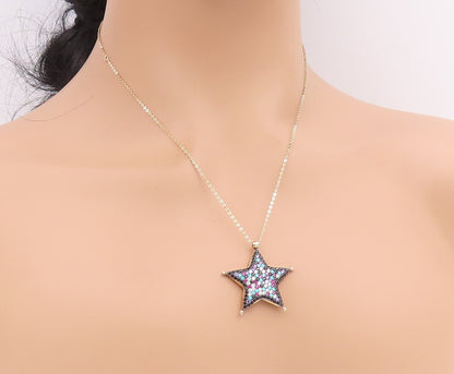 925 Sterling Silver Vintage Necklace Gold Plated Multi Gemstone Star  NE4848