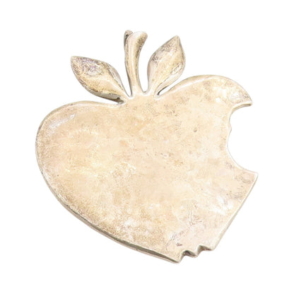 925 Sterling Silver Vintage Pendant Designer Large Bitten Apple  PT24736