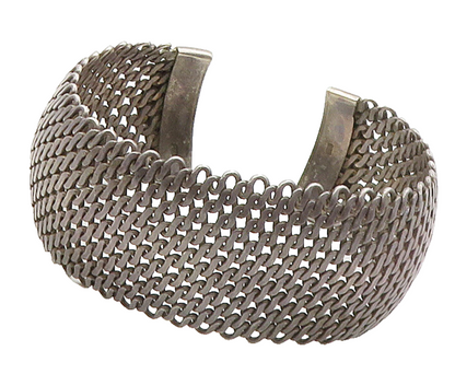 925 Sterling Silver  Vintage Dark Tone Woven Wide Cuff Bracelet  BT6390