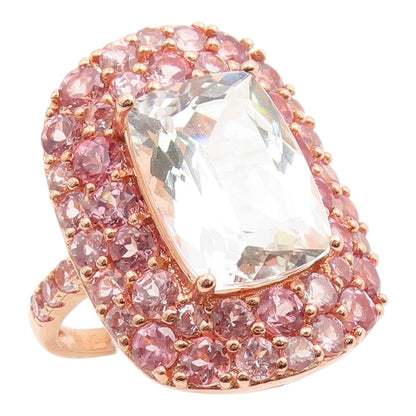 925 Sterling Silver Vintage Ring Rose Gold Plated Real Gemstone  Sz 8  RG35487
