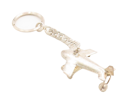 925 Sterling Silver Vintage Key Chain Solid Cutout Moving Airplane TR3837