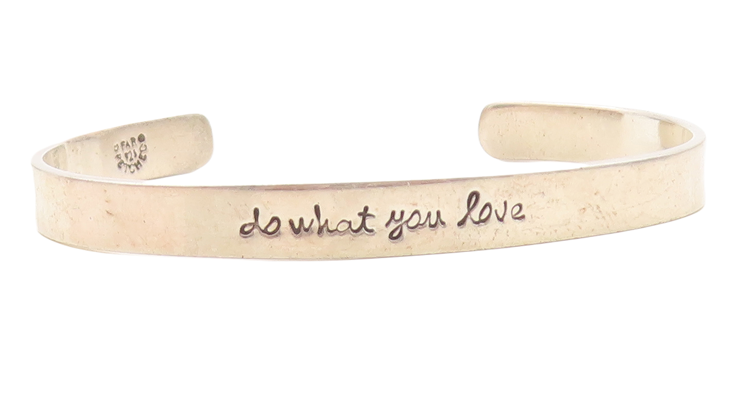 FAR FETCHED 925 Silver  Do What You Love Etched Quote Cuff Bracelet  BT2704