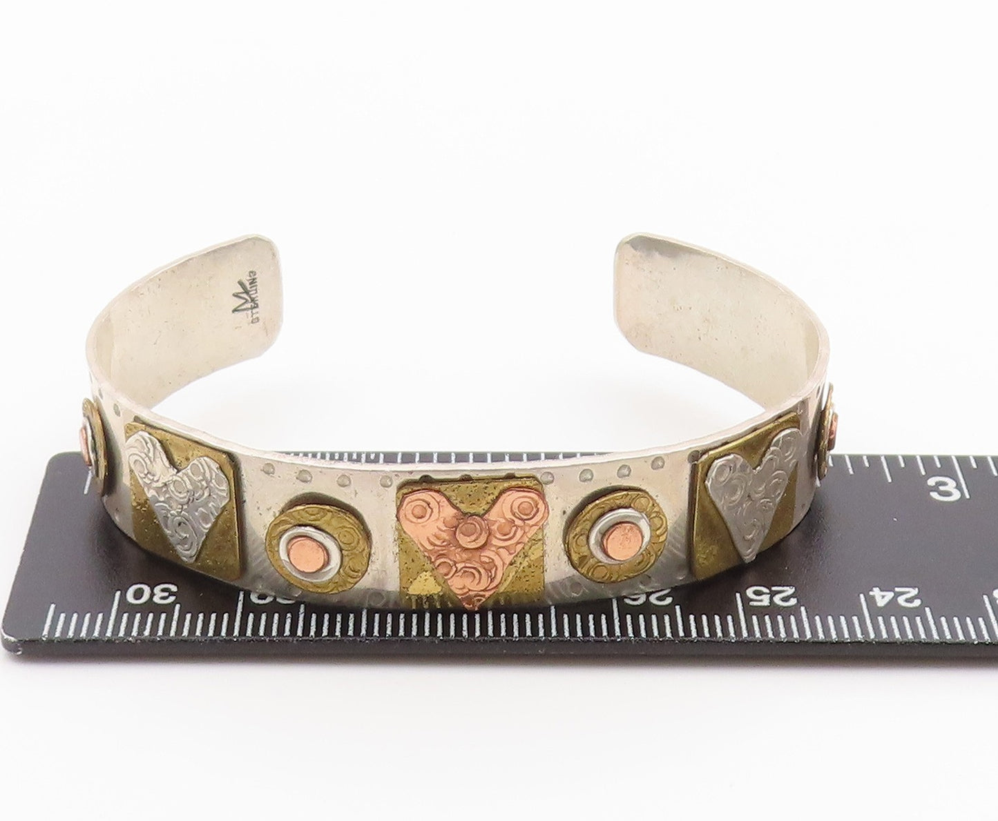 925 Sterling Silver Vintage Bracelet NAVAJO MALONEY Multi Tone Cuff  BT11786
