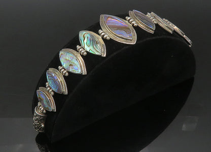 925 Sterling Silver  Vintage Graduated Abalone Shell Chain Bracelet  BT8793