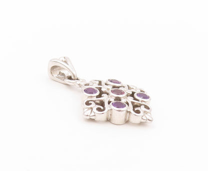 925 Sterling Silver Vintage Pendant MARYLIN & CO CZ Amethyst Hearts Cut  PT24051