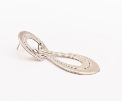 925 Sterling Silver Vintage Earrings MEXICO Swirled Carved Double 'U'  EG13030