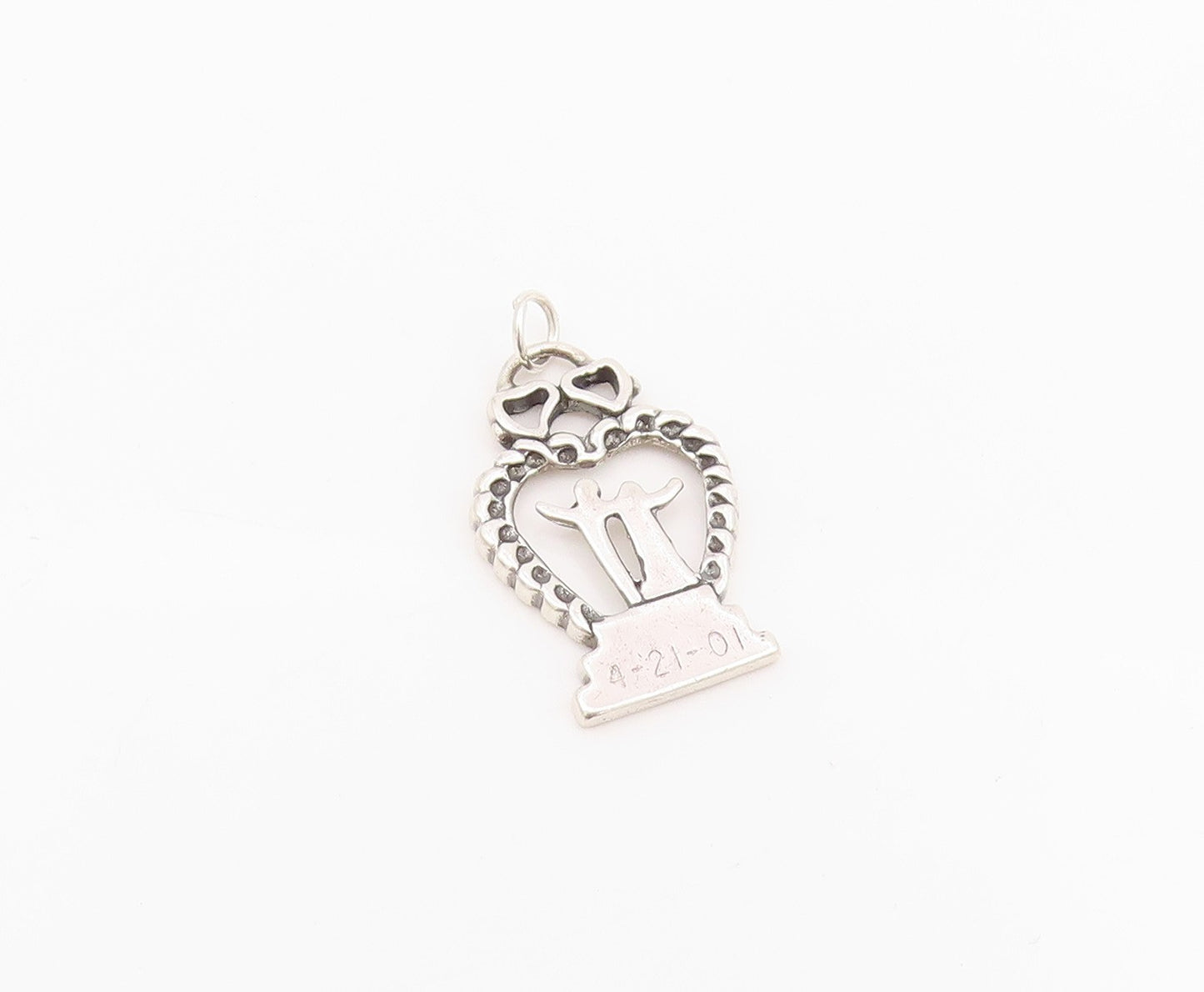 925 Sterling Silver Vintage Pendant Cutout Couple In Love Heart  PT24288