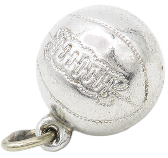 925 Sterling Silver  Vintage Shiny Basketball Motif Sports Pendant  PT13066