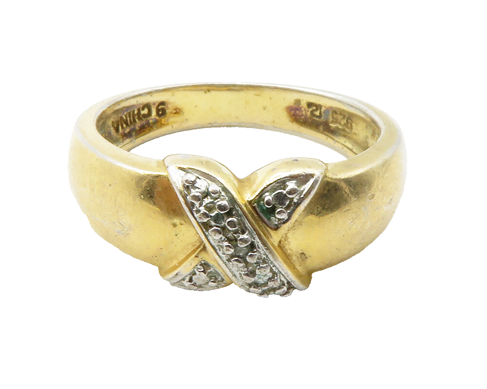 ROSS SIMON 925 Silver  Genuine Diamond Gold Plated Band Ring Sz 9  RG13316