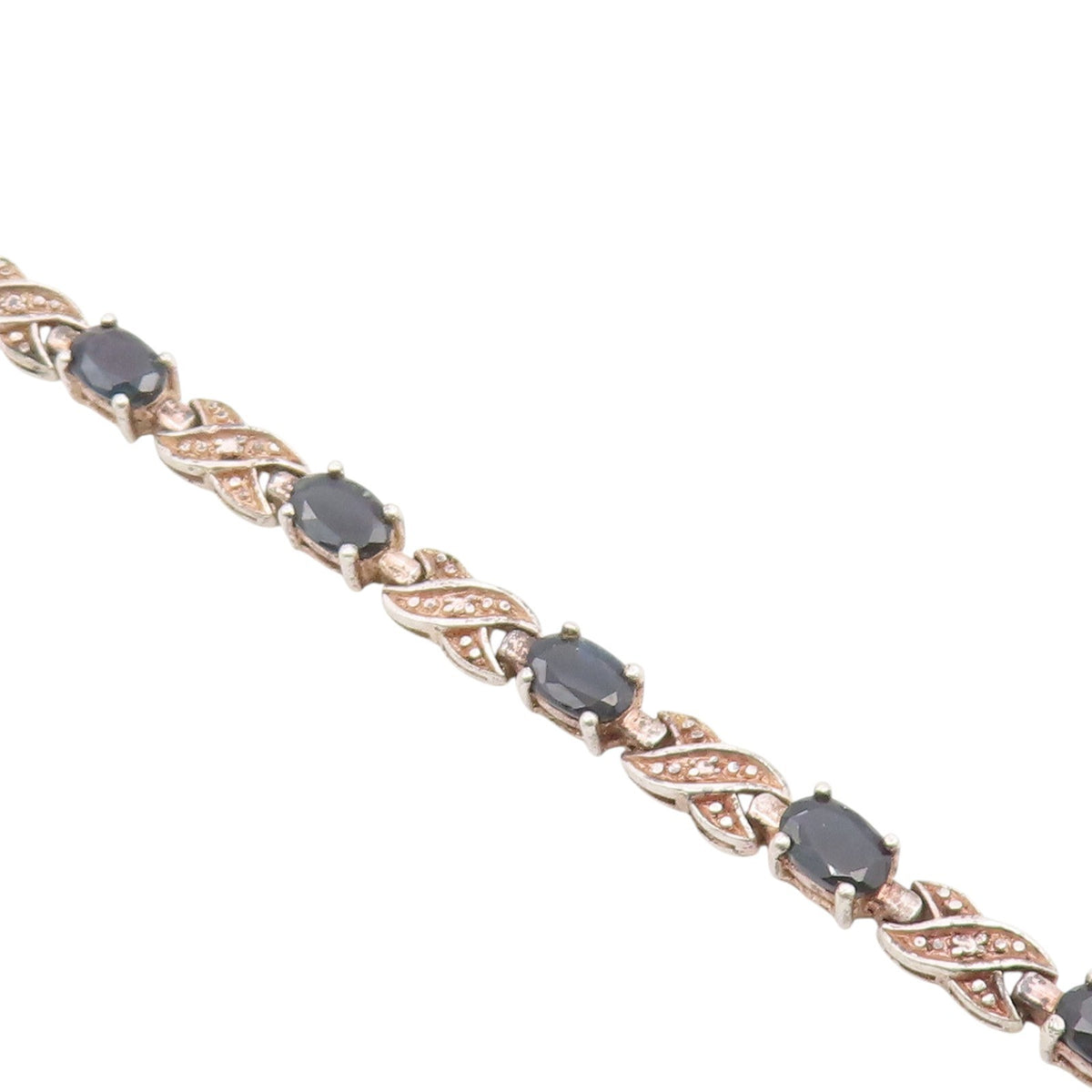 925 Sterling Silver  Vintage Sapphire XO Hugs & Kisses Chain Bracelet  BT8604