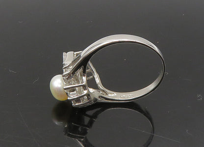 925 Sterling Silver  Vintage Pearl & Cubic Zirconia Band Ring Sz 8  RG23282