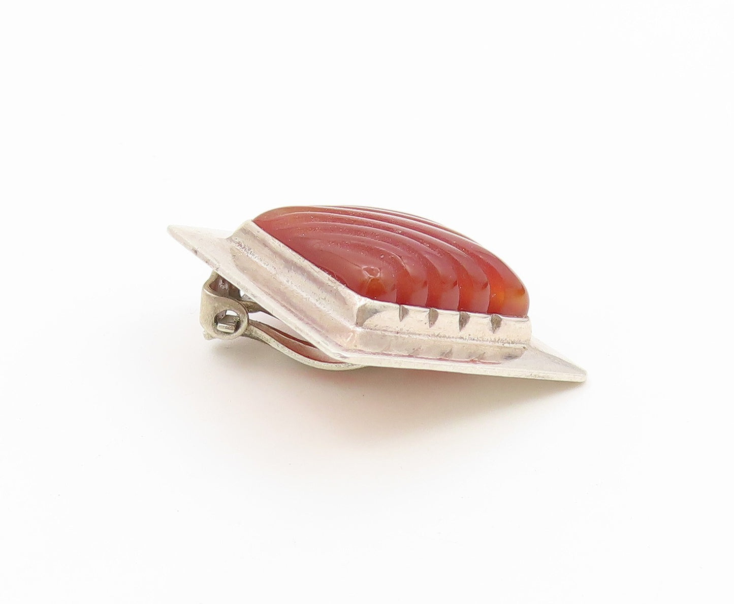 925 Sterling Silver Vintage Earrings Fluted Carnelian Geometric Clip On  EG14499