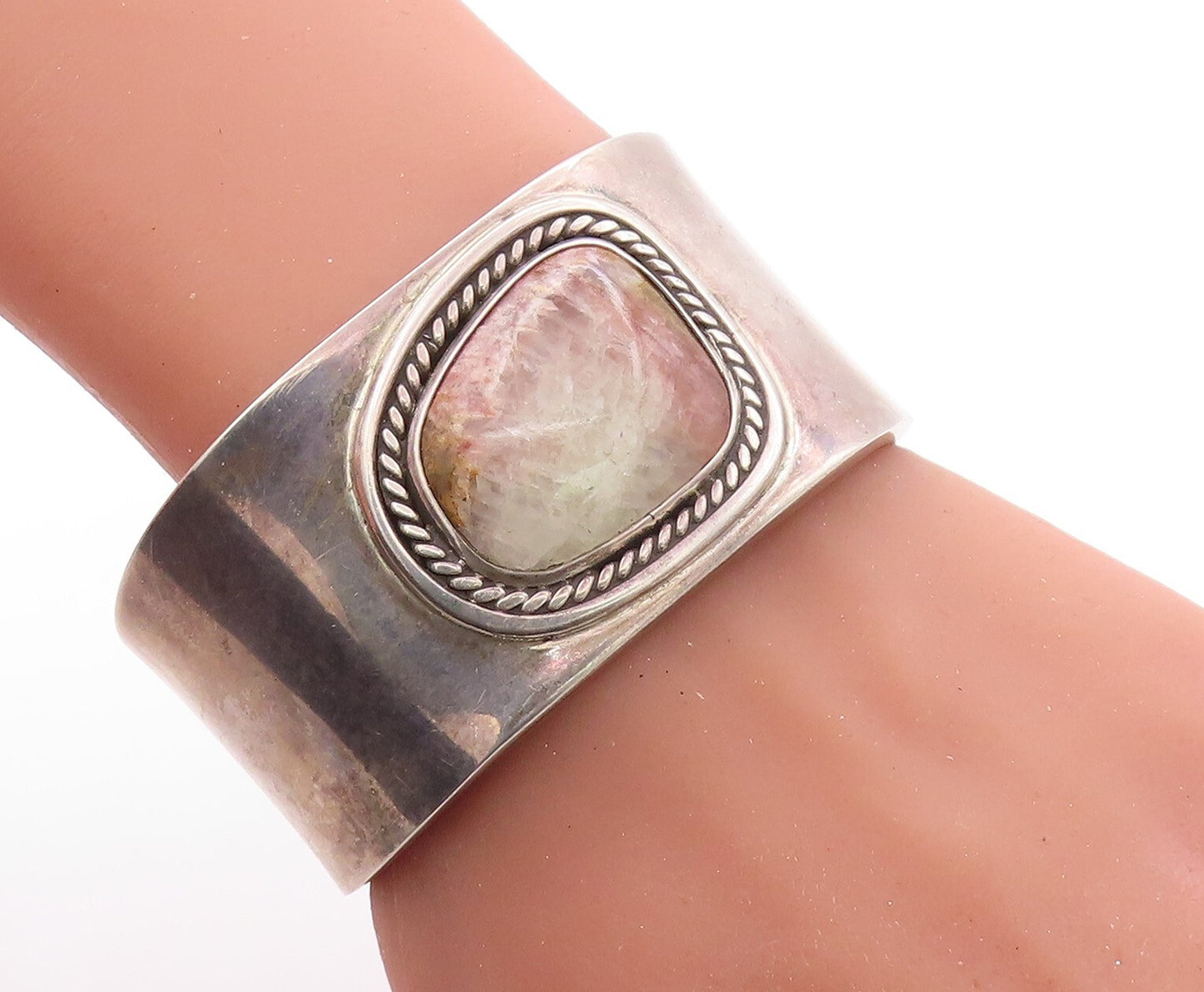 925 Sterling Silver Vintage Bracelet MEXICO Designer Solid Gemstone Cuff BT10912