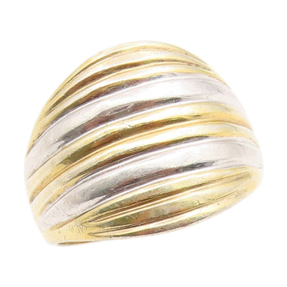 925 Sterling Silver Vintage Ring Gold Plated SETA Fluted Dome  Sz 9.5  RG35171