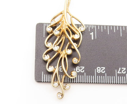 925 Silver  Vintage Gold Plated Cutout Swirly Leaf White Topaz Pendant PT22266