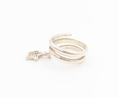 925 Sterling Silver Vintage Ring Dangling CZ Star Spiral Coil  Sz 7.5  RG33885