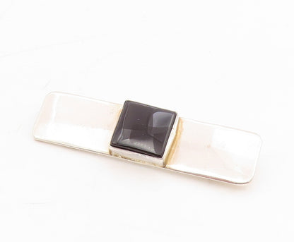 925 Sterling Silver Vintage Brooch Pin Minimalist Square Onyx Inlay  BP11465