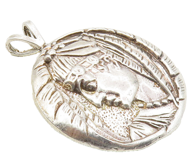 925 Sterling Silver  Vintage Shiny Gladiator Face Profile Pendant  PT7888