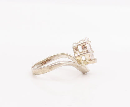925 Sterling Silver Vintage Ring Swirled Shank Drop Cut CZ  Sz 6  RG28308