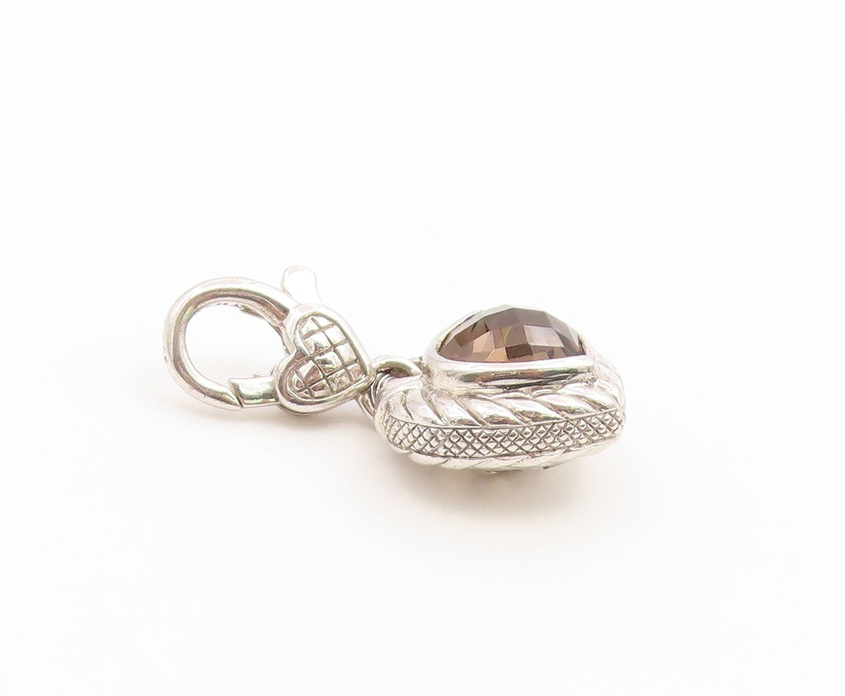 925 Sterling Silver Vintage Pendant JUDITH RIPKA Smoky Quartz Love Heart PT26650