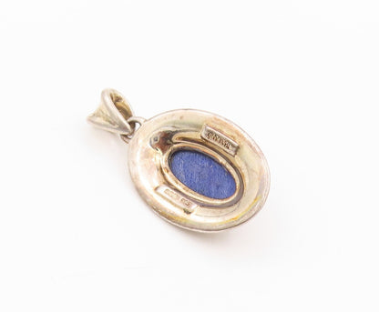 925 Sterling Silver Vintage Pendant Oval Cabochon Lapis Lazuli Framed  PT24004
