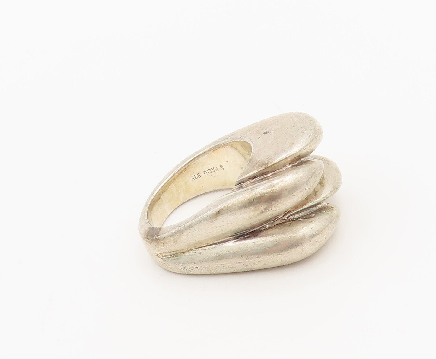 S. PALIU SPAIN 925 Silver  Vintage Solid Swirly Carved Wave Ring Sz 7  RG27467