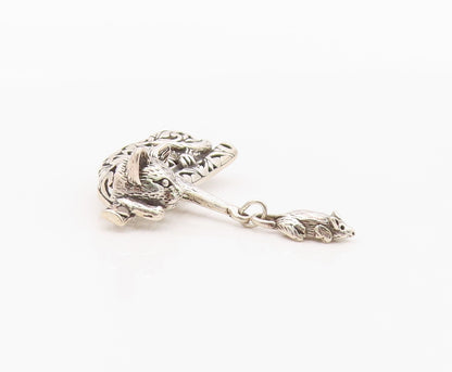 925 Sterling Silver Vintage Brooch Pin JEZALINE Cat With Swinging Mouse  BP12549