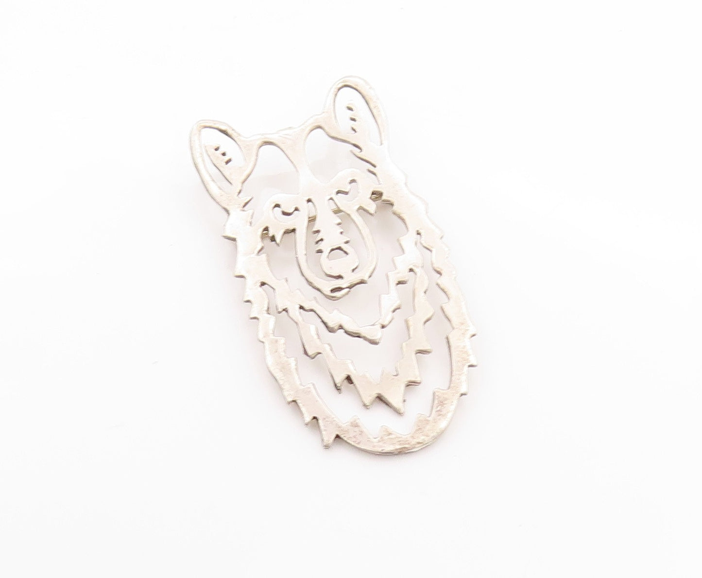 925 Sterling Silver Vintage Brooch Stencil Cutout Wolf Head BP11632