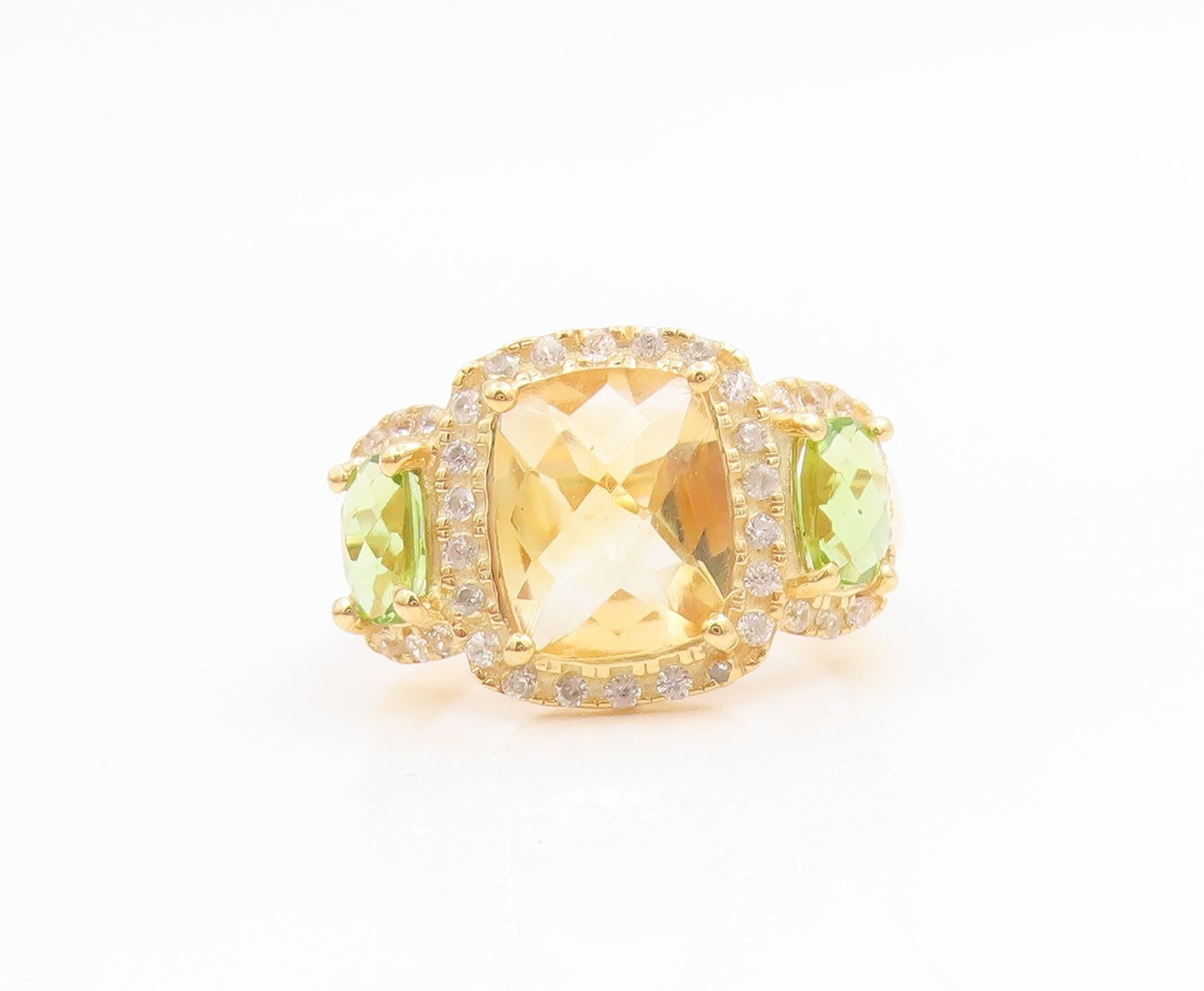 925 Sterling Silver Vintage Ring Gold Over Real Diamonds & Gemstone Sz 7 RG35692
