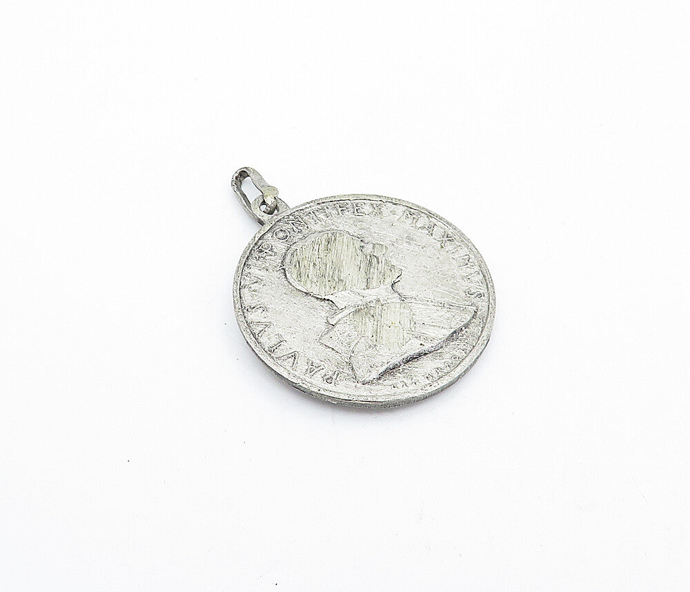 925 Sterling Silver  Vintage Antique Oxidized Saint Christopher Pendant PT3074