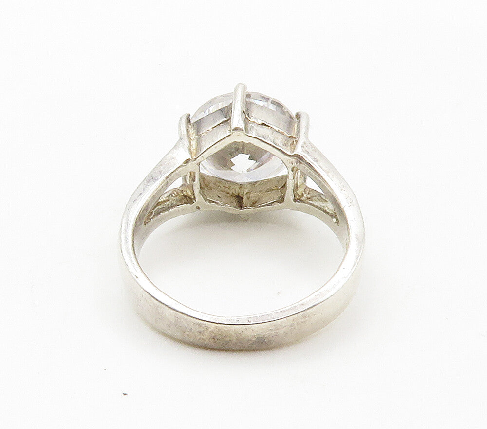 925 Sterling Silver  Prong Set Cubic Zirconia Cocktail Ring Sz 6  RG15356