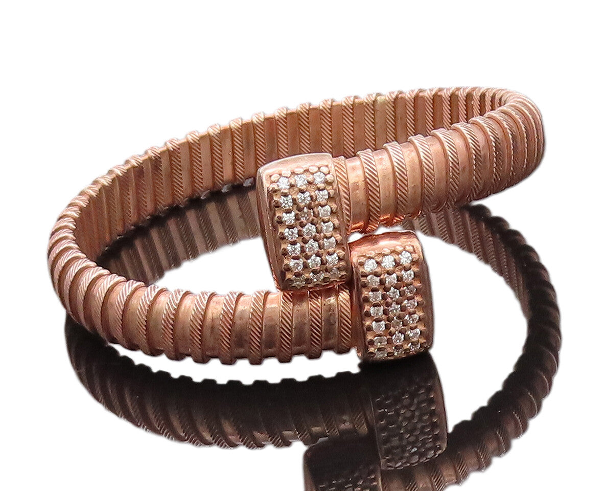 925 Sterling Silver Vintage Bracelet Solid Rope Coiled Inlay CZ Ends  BT10204