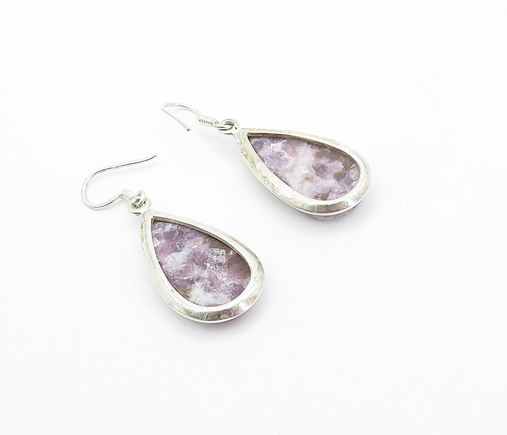 925 Sterling Silver  Vintage Chevron Amethyst Tear Drop Dangle Earrings EG3122