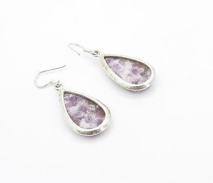 925 Sterling Silver  Vintage Chevron Amethyst Tear Drop Dangle Earrings EG3122